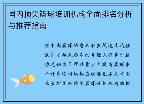 国内顶尖篮球培训机构全面排名分析与推荐指南