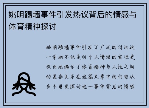 姚明踢墙事件引发热议背后的情感与体育精神探讨